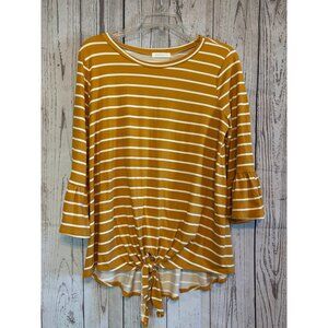REBORN J Mustard & White Stripe Pull Ov Ties In Front Longer In Back Chic Size L
